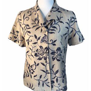 Jennifer Moore 100% Line Beige Top Floral Size 8